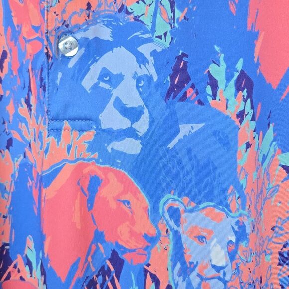 Waggle Men's Clubhouse King Golf Polo Shirt 2XL Lion Tropical Print Short Sleeve - Picture 6 of 10